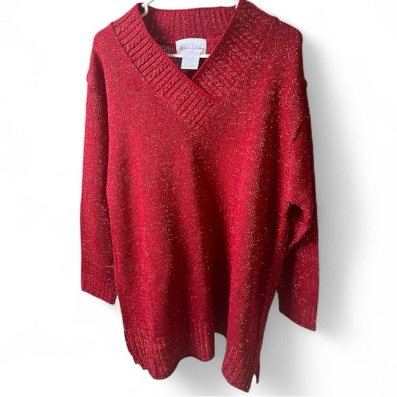 Diane Von Furstenberg Red V-Neck Long Sweater - Picture 2 of 5